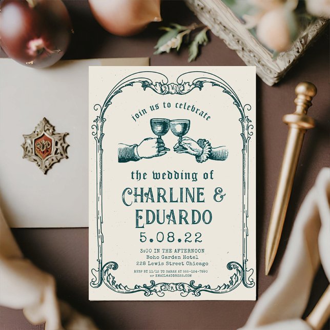 Convite Casamento de Arte Retro Medieval (Criador carregado)