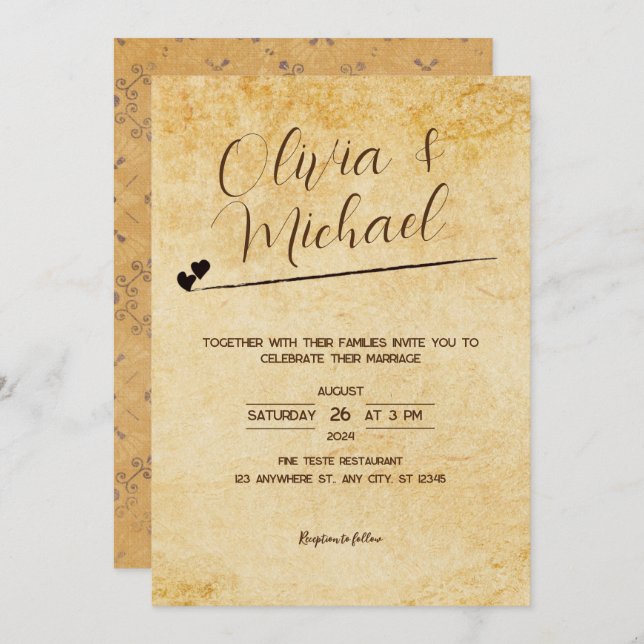 Convite Casamento de Artesanato de Papel Vintage (Frente/Verso)