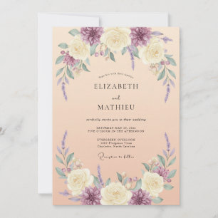 Convite Casamento de Artística Floral Lavanda Creme