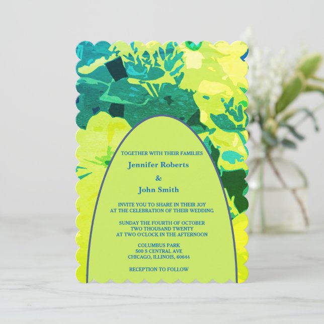 Convite Casamento de Artsy Amarelo Verde Amarelo Jardim Az (Em pé/Frente)