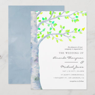 Convite Casamento de Árvore de Bétula na Primavera em Aqua