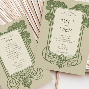 Convite Casamento de Árvore de Deco Verde da Elegante Sage
