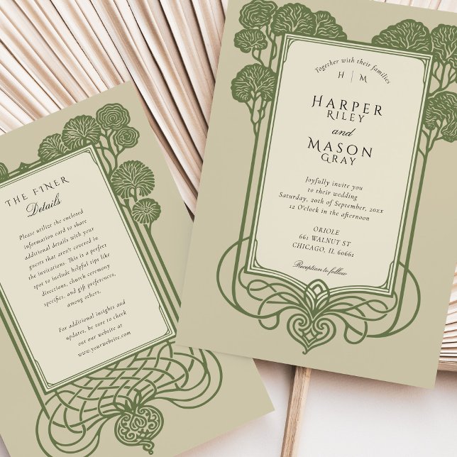 Convite Casamento de Árvore de Deco Verde da Elegante Sage (Criador carregado)