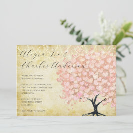 Convite Casamento de Árvore de Folha de Coração Rosa, Fair