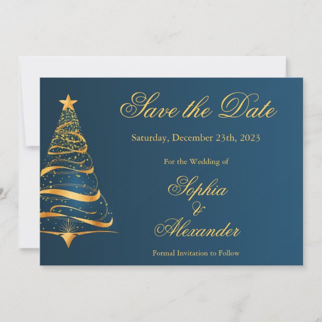 Convite Casamento de Árvore de Natal da Chic Elegant Salve (Frente)