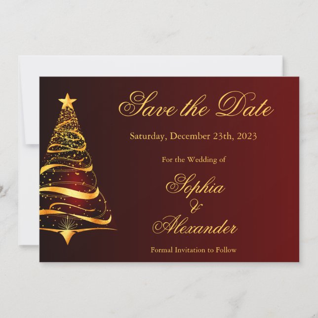 Convite Casamento de Árvore de Natal da Chic Elegant Salve (Frente)