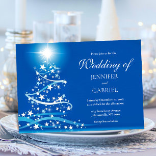 Convite Casamento de Árvore de Natal Magical Blue Sparkle