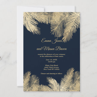 Convite Casamento de árvore de palmeira tropical azul mari