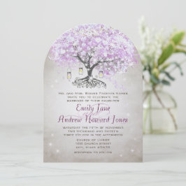 Convite Casamento de Árvore Folha de Lavanda de Mason Jar