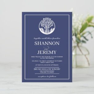 Convite Casamento de Árvore marinho Azul Aspen