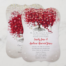 Convite Casamento de Árvore Rustic Country Mason Jar Red &