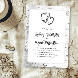 Convite Casamento de Árvores Brancas com Corações Esculpid