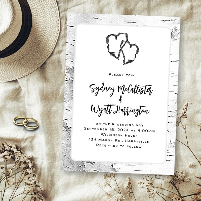 Convite Casamento de Árvores Brancas com Corações Esculpid (Criador carregado)