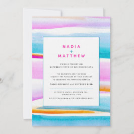 Convite Casamento de árvores cor-de-rosa das linhas da mar