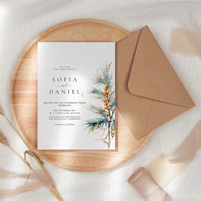 Convite Casamento de Árvores de Aquarela de Natal (Criador carregado)