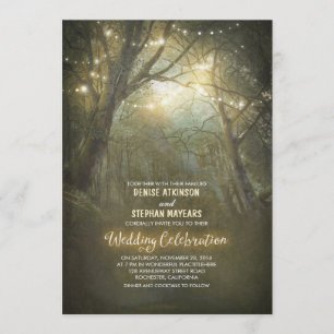 Convite Casamento de Árvores de Luzes de Floresta Rústic