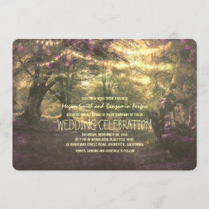 Convite Casamento de Árvores de Luzes de Madeira Rustic Wo