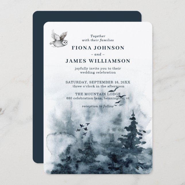 Convite Casamento de Árvores de Madeira (Frente/Verso)