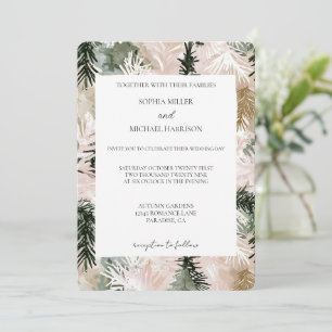 Convite Casamento de Árvores de Natal Brancas Rosa