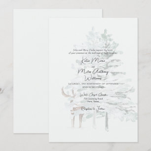 Convite Casamento de Árvores e Cervos em Aquarela Floresta