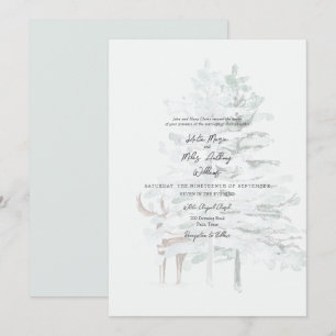 Convite Casamento de Árvores e Veados em Aquarela Floresta
