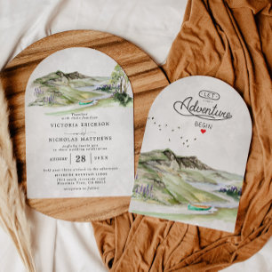 Convite Casamento de Árvores Evergreen na Floresta Russa d