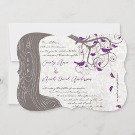 Convite Casamento de Árvores Românticas Roxas Rústicas