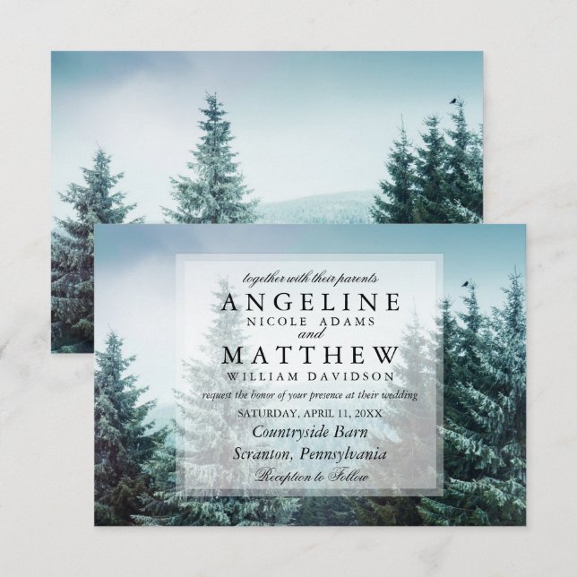 Convite Casamento de Árvores Verdes em Grove de Madeira (Frente/Verso)