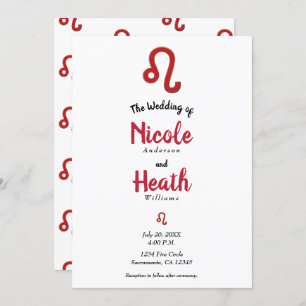 Convite Casamento de Astrologia do Zodíaco Vermelho LEO ju