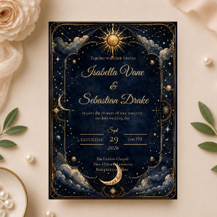 Convite Casamento de Astrologia Vintage Celestial