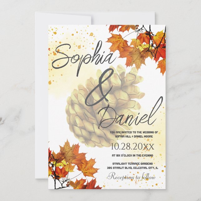 Convite Casamento de Autumn Brown Watercolor (Frente)