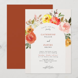 Convite Casamento de Autumn Floral Bloom Elegant Arch