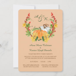 Convite Casamento de Autumn Harvest Floral Wreath Monogram