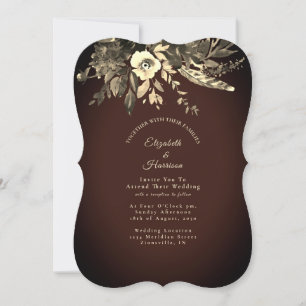 Convite Casamento de Autumn Watercolor Floral Mocha Brown