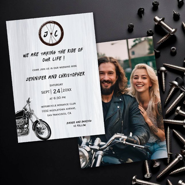 Convite Casamento de Aventura de Motociclo Moderno em Mono (Criador carregado)