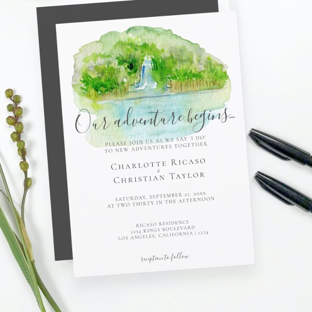 Convite Casamento de Aventura em Cascata Elegante (Criador carregado)