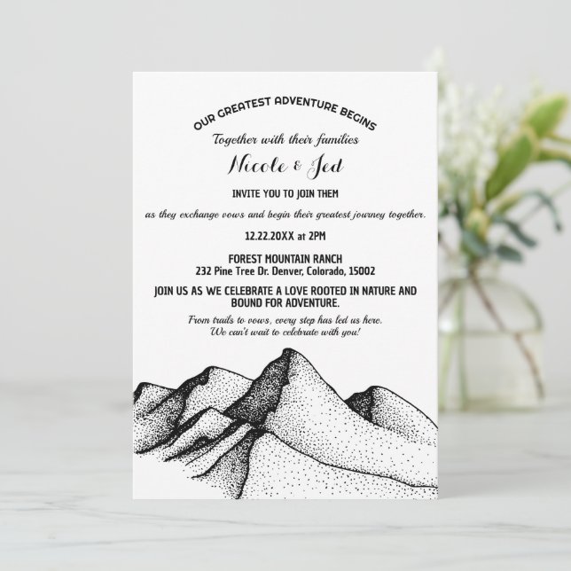 Convite Casamento de Aventura Exterior Rustic Mountain (Em pé/Frente)