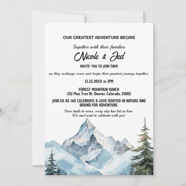 Convite Casamento de Aventura Exterior Rustic Mountain (Frente)