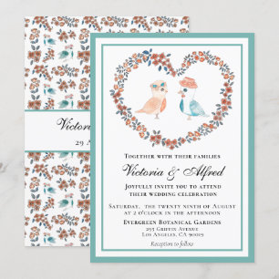 Convite Casamento de aves amadoras de aquarelas azuis eleg