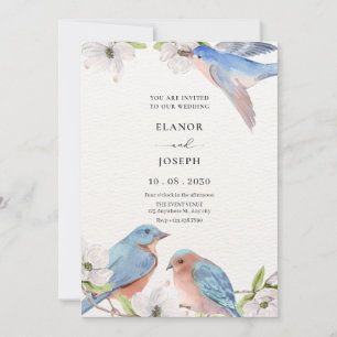 Convite Casamento de aves aquáticas florais