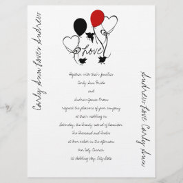 Convite Casamento de aves, balões e coração