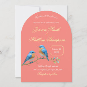Convite Casamento de aves Bluebird e Script de Ouro de Cor