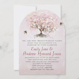Convite Casamento de aves com amor de folha de cor rosa