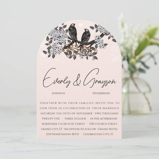 Convite Casamento De Aves Com Amor De Sangue De Pomar Vint (Em pé/Frente)