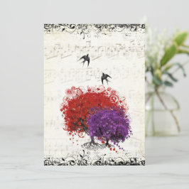 Convite Casamento de Aves da Árvore Vermelha Folha de Cora