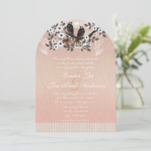 Convite Casamento De Aves De Amor Com Galeria De Flor Rosa