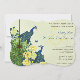 Convite Casamento de aves de capoeira com marinho e aves a