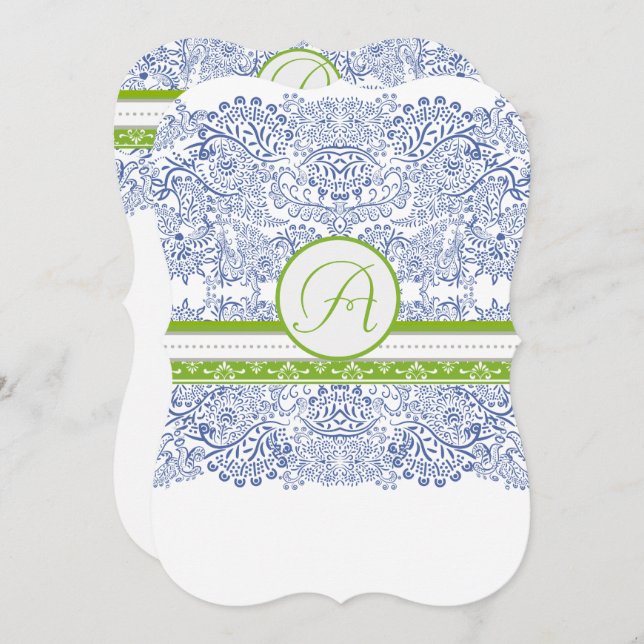 Convite Casamento de Aves de Cinza Verdes com Apple Azul (Frente/Verso)