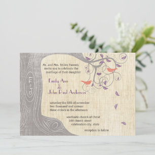 Convite Casamento de Aves de Coral Roxo Roxo