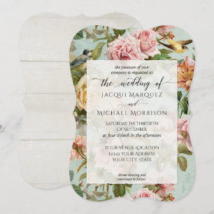 Convite Casamento De Aves De Flor Rosa Rosa Rosa Rosa Rosa
